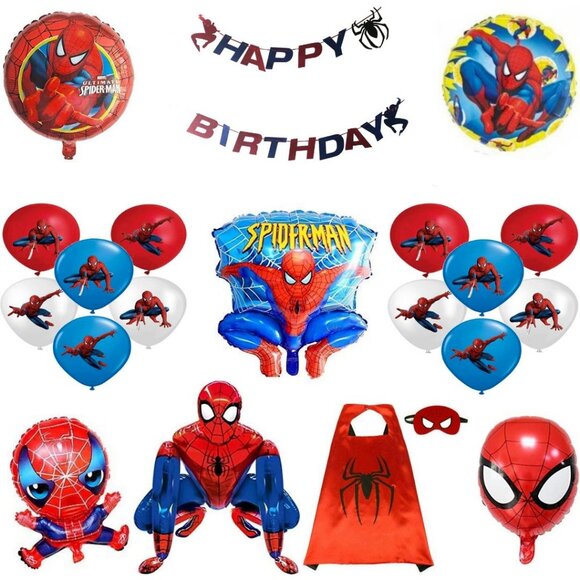 Spiderman Birthday Party Decorations.Banner,12 to 18 inch balloons, cape - Picture 1 of 6